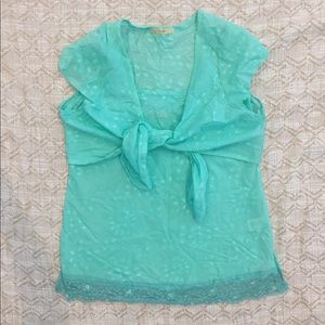 Ice 2 piece dot lace trim cami tie front top L